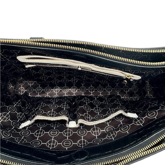 Henri Bendel Black Satchel with Croc-Embossed Leather - Picture 8 of 9